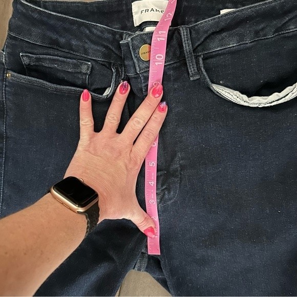 Frame Le One Skinny Leg Keller High Rise Super Stretch Dark Wash Jean 2 - Picture 10 of 13